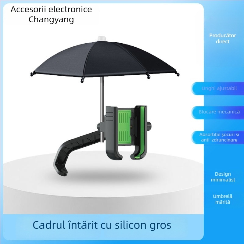 Suport pentru telefon auto/motocicletă cu umbrelă mică pentru protecție solară și ploaie, prindere cu clips, construcție din plastic, rezistent la apă, multifuncțional
