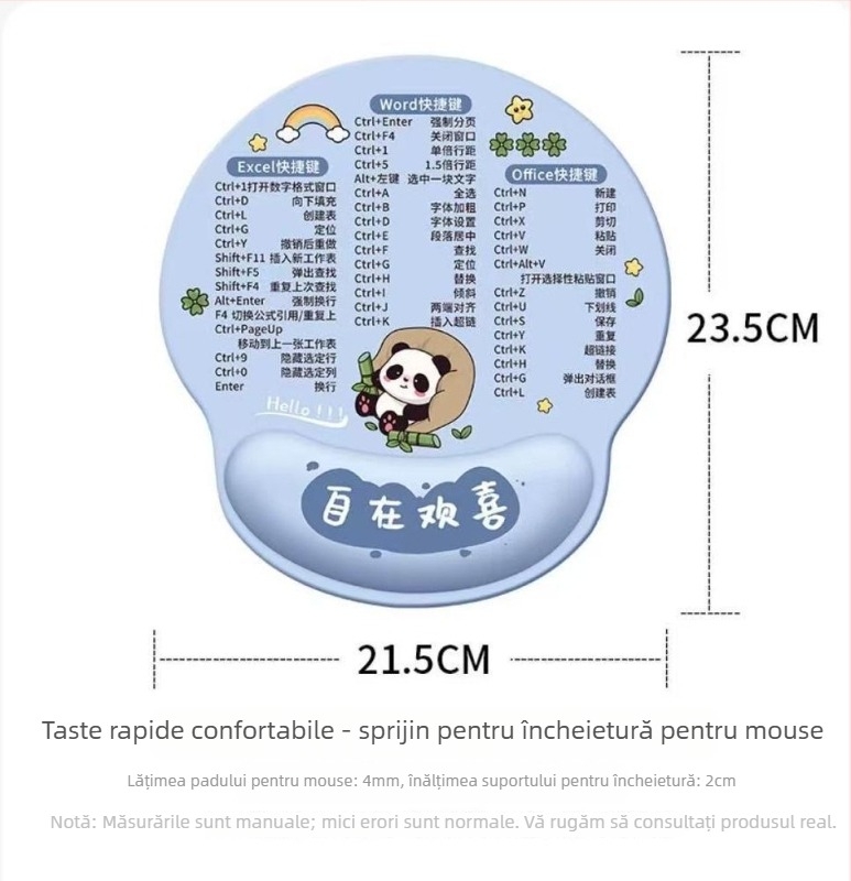 Panda Cartoon suport pentru încheieturi pentru tastatură și mouse – pernă din cauciuc cu spumă cu memorie, imprimare pe o singură față