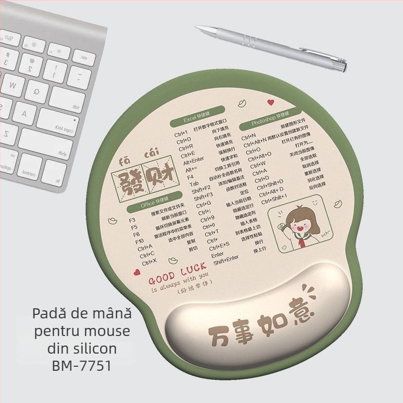 Panda Cartoon suport pentru încheieturi pentru tastatură și mouse – pernă din cauciuc cu spumă cu memorie, imprimare pe o singură față