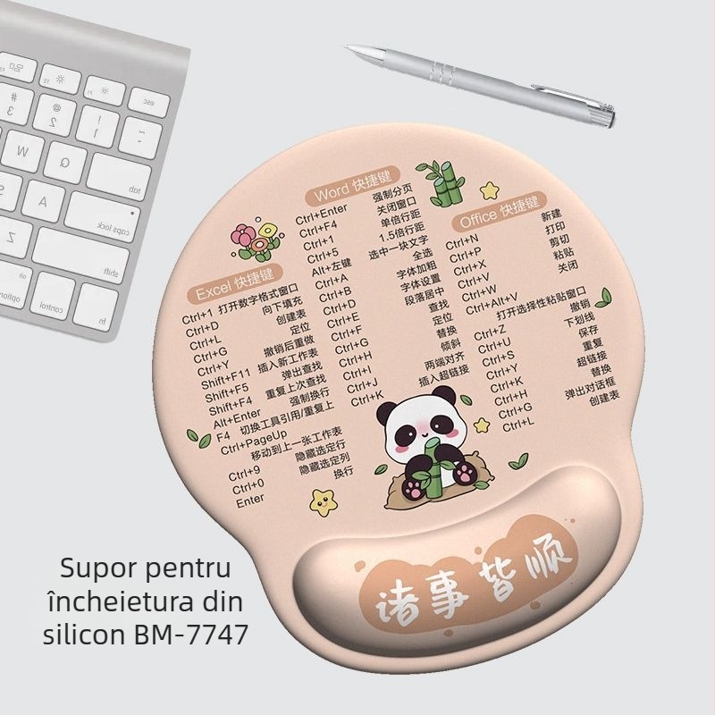 Panda Cartoon suport pentru încheieturi pentru tastatură și mouse – pernă din cauciuc cu spumă cu memorie, imprimare pe o singură față
