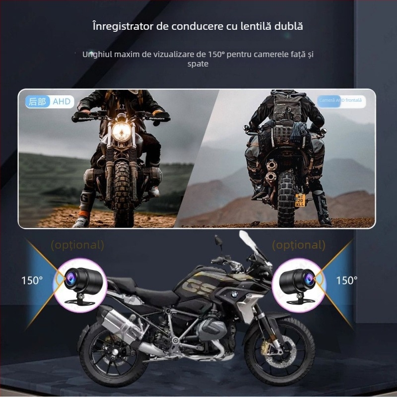 Mt12 înregistrator pentru motocicletă, unghi de vizualizare 140°, senzor 3MP, stocare pe card TF până la 256GB, alimentare 12V
