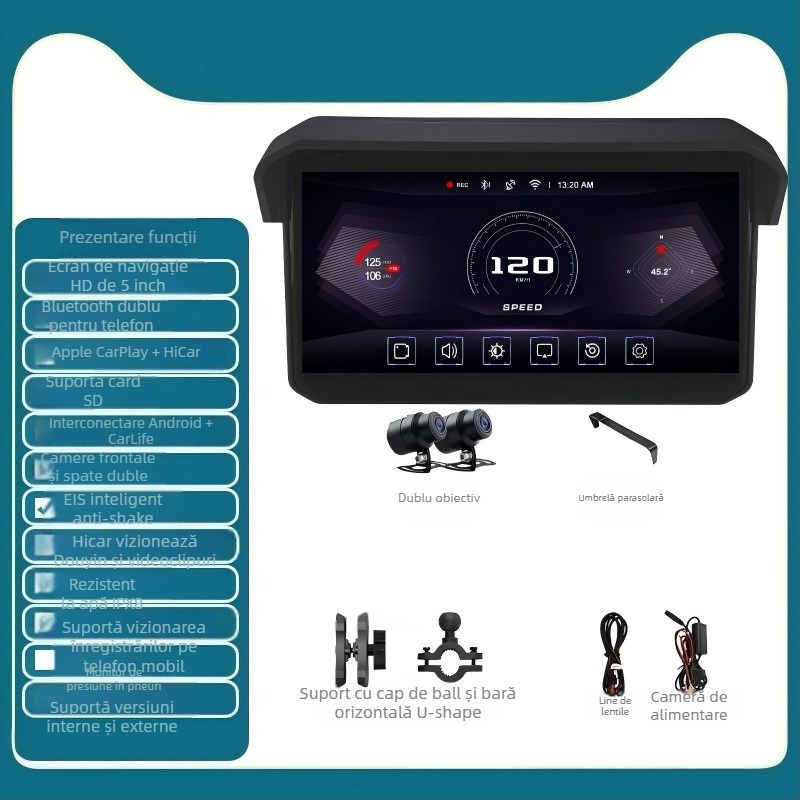 Mt12 înregistrator pentru motocicletă, unghi de vizualizare 140°, senzor 3MP, stocare pe card TF până la 256GB, alimentare 12V