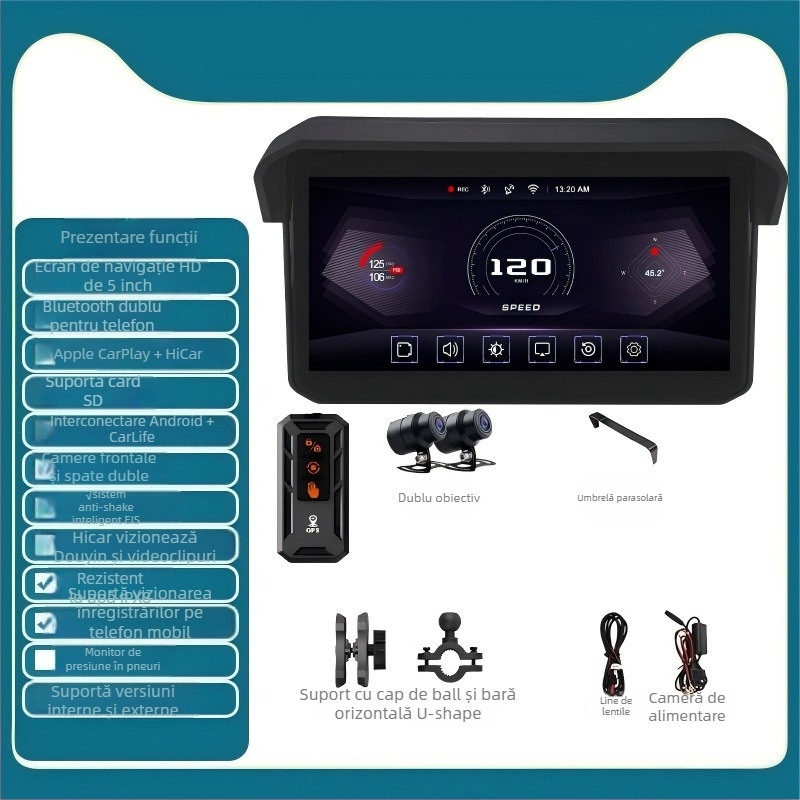 Mt12 înregistrator pentru motocicletă, unghi de vizualizare 140°, senzor 3MP, stocare pe card TF până la 256GB, alimentare 12V