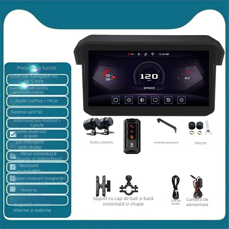 Mt12 înregistrator pentru motocicletă, unghi de vizualizare 140°, senzor 3MP, stocare pe card TF până la 256GB, alimentare 12V