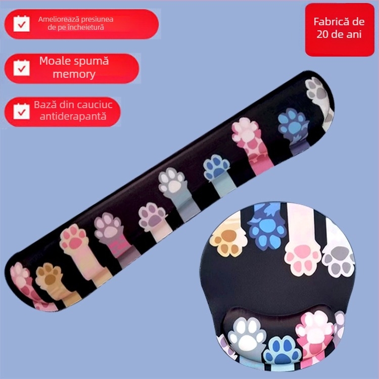 Suport pentru încheietură din spumă cu design labă de pisică pentru tastatură și mouse, unidirecțional, logo personalizat