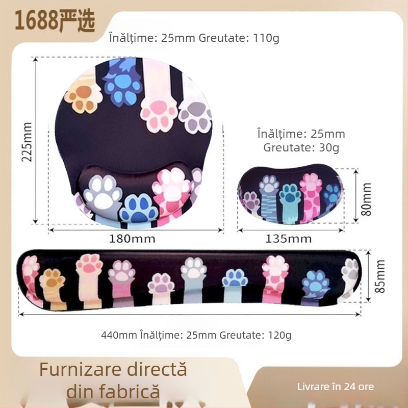 Suport pentru încheietură din spumă cu design labă de pisică pentru tastatură și mouse, unidirecțional, logo personalizat