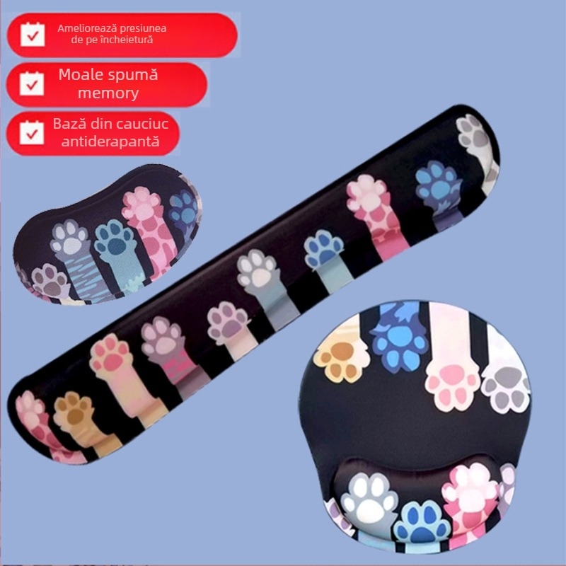 Suport pentru încheietură din spumă cu design labă de pisică pentru tastatură și mouse, unidirecțional, logo personalizat