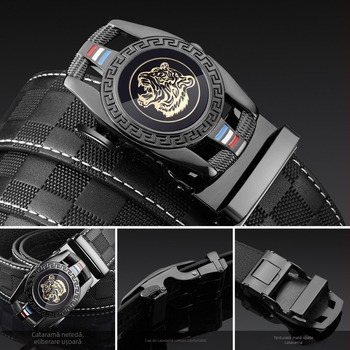 Dante curea bărbați din piele naturală, primul strat, model pătrățeles, cataramă din aliaj, închidere automată, stil business