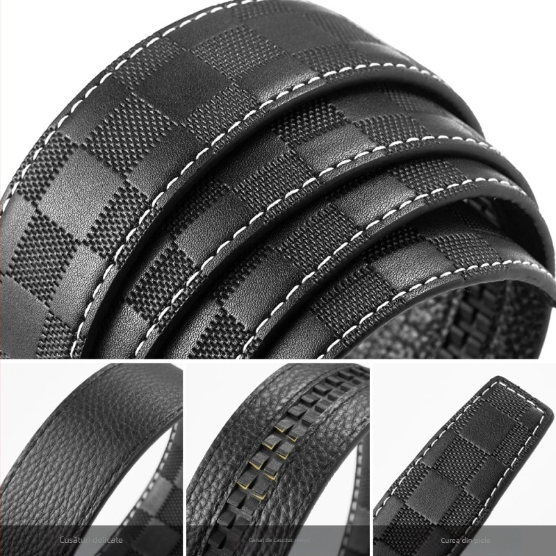 Dante curea bărbați din piele naturală, primul strat, model pătrățeles, cataramă din aliaj, închidere automată, stil business