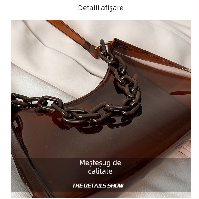 Notelli geantă pentru subraț din PVC – formă orizontală pătrată, fermoar, buzunar intern pentru telefon.