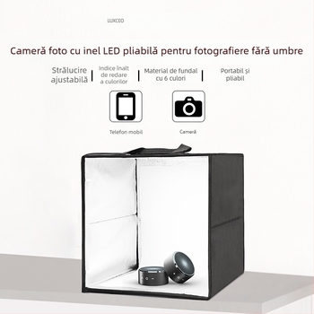 Cutie foto de studio pliabilă cu iluminare LED, model B40, include hârtie de fundal, greutate 2 kg