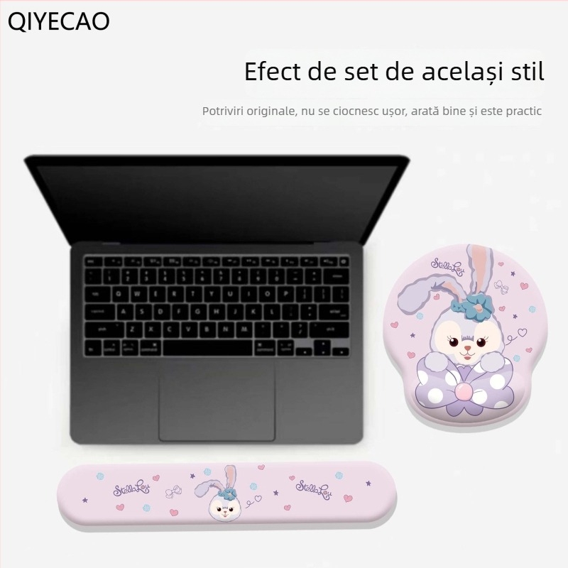 Padă pentru încheietura mouse – design cu iepuraș, suprafață din silicon antiderapant, țesătură mătăsoasă de tip lapte, o singură față, turnare la rece