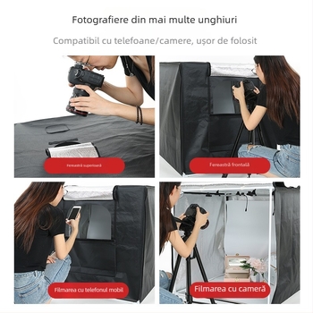 Set de iluminare LED pentru mic studio cu softbox | Material: poliester + placă LED | (Specificații: Mari; Greutate: 8,8 kg)