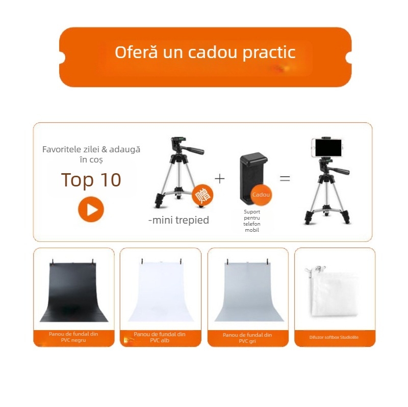 Set de iluminare LED pentru mic studio cu softbox | Material: poliester + placă LED | (Specificații: Mari; Greutate: 8,8 kg)