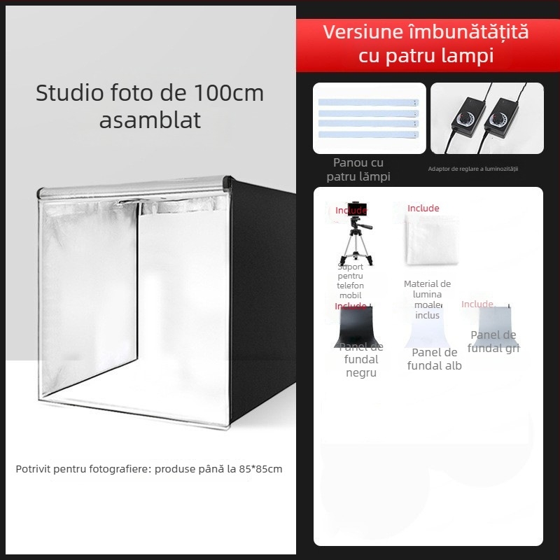 Set de iluminare LED pentru mic studio cu softbox | Material: poliester + placă LED | (Specificații: Mari; Greutate: 8,8 kg)