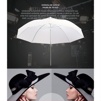 Umbrelă reflexivă pentru iluminare moale, pentru fotografie și transmisii video live (aliaj de aluminiu; sarcină maximă 2–5 kg; model: Reflective umbrella)