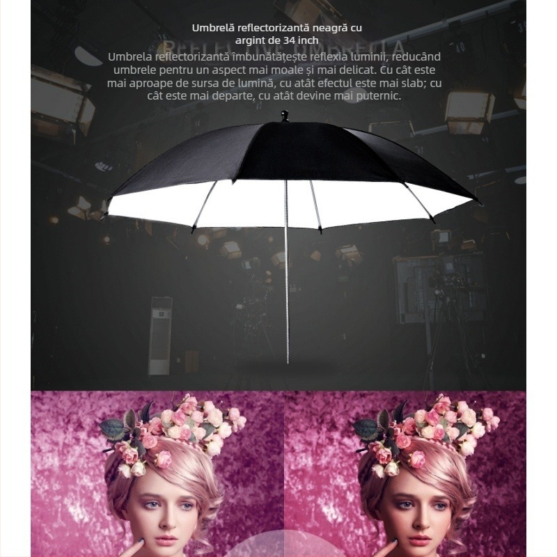 Umbrelă reflexivă pentru iluminare moale, pentru fotografie și transmisii video live (aliaj de aluminiu; sarcină maximă 2–5 kg; model: Reflective umbrella)