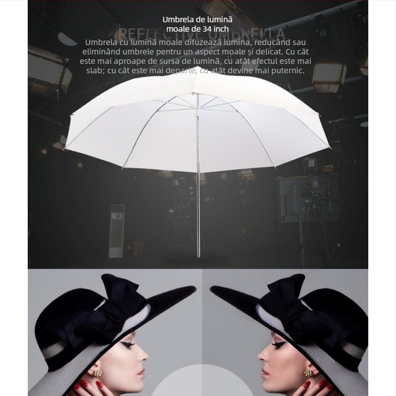 Umbrelă reflexivă pentru iluminare moale, pentru fotografie și transmisii video live (aliaj de aluminiu; sarcină maximă 2–5 kg; model: Reflective umbrella)