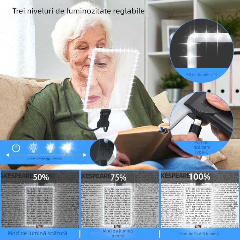 Lupă cu LED pentru gât, lentilă mare HD, pentru citit cărți și ziare — Vrplayers Vr05