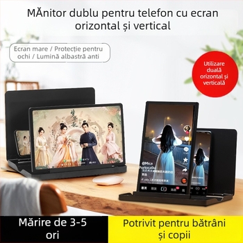 Suport de birou pentru telefon cu lupă de ecran (orizontală și verticală), Material: ABS + lentilă acrilică, Model BL-6609, Compatibilitate universală