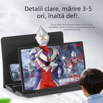 Suport de birou pentru telefon cu lupă de ecran (orizontală și verticală), Material: ABS + lentilă acrilică, Model BL-6609, Compatibilitate universală