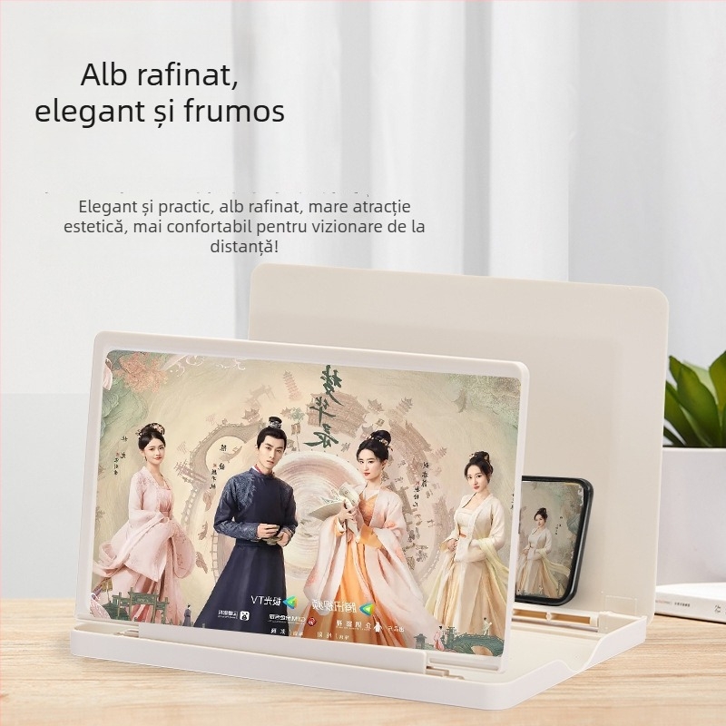 Suport de birou pentru telefon cu lupă de ecran (orizontală și verticală), Material: ABS + lentilă acrilică, Model BL-6609, Compatibilitate universală