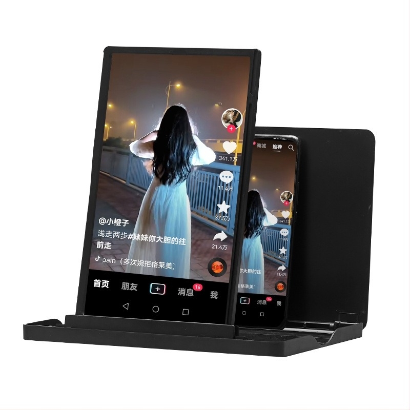 Suport de birou pentru telefon cu lupă de ecran (orizontală și verticală), Material: ABS + lentilă acrilică, Model BL-6609, Compatibilitate universală