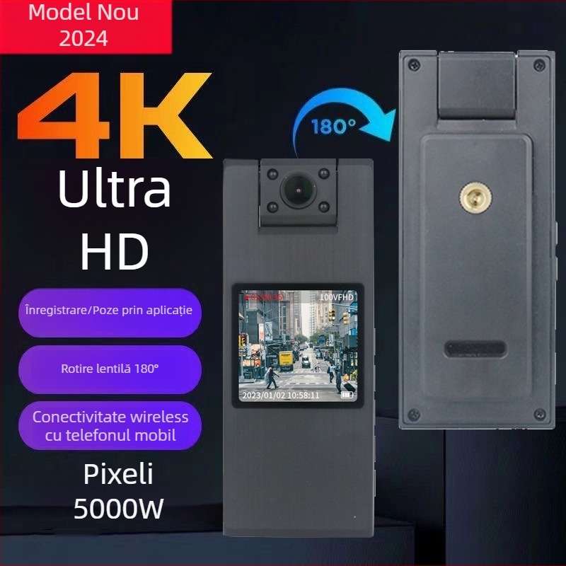 Cameră corp pentru aplicarea legii, 4K 2160P, unghi de vizualizare 90°, Wi-Fi, ieșire USB/HDMI, suport TF până la 128 GB