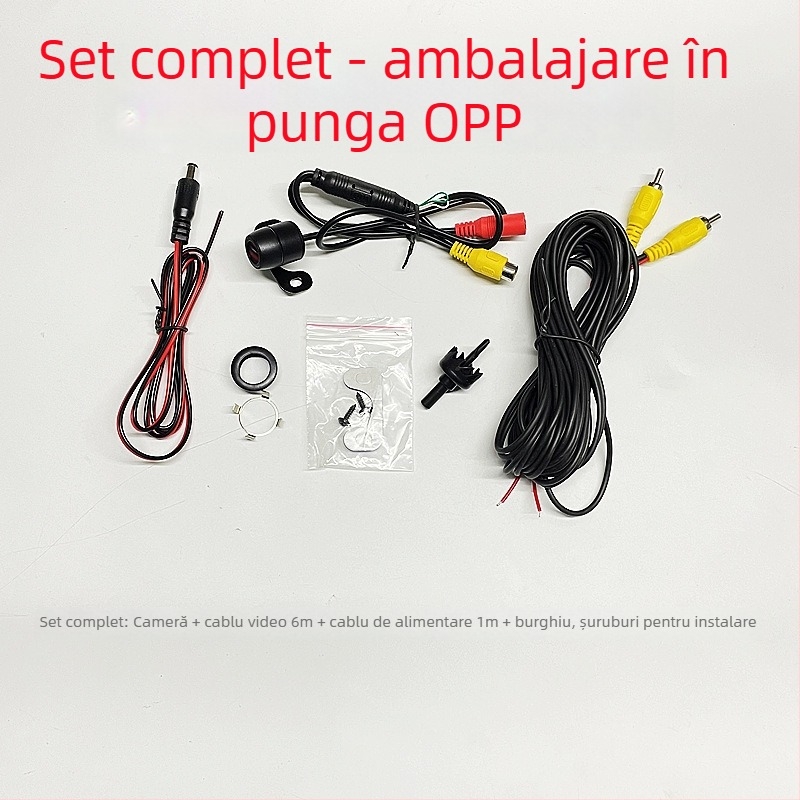 Cameră de mers înainte/înapoi cu dublu obiectiv pentru autovehicule 12V, HD 18.5, 688x488, CVBS, reglabilă la 90°