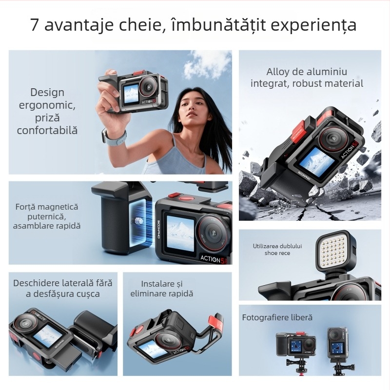 Cușcă metalică pentru DJI Action5 Pro/4/3 cu mâner pentru filmare stradală