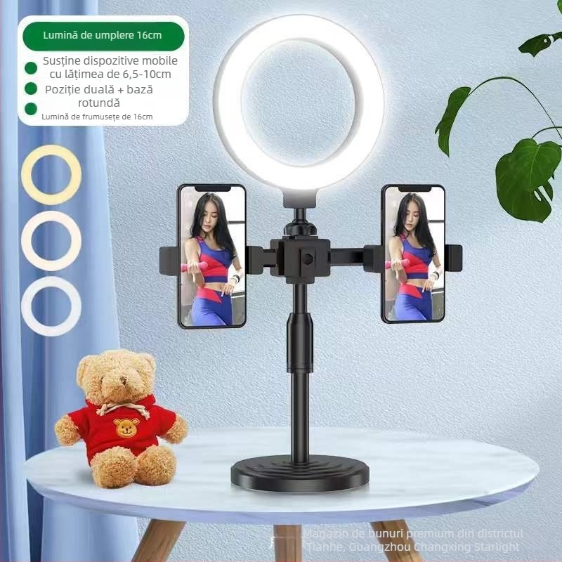 Suport de masă pentru telefon pentru streaming live, cu poziții reglabile pentru camere duale/triple; plastic, stil general