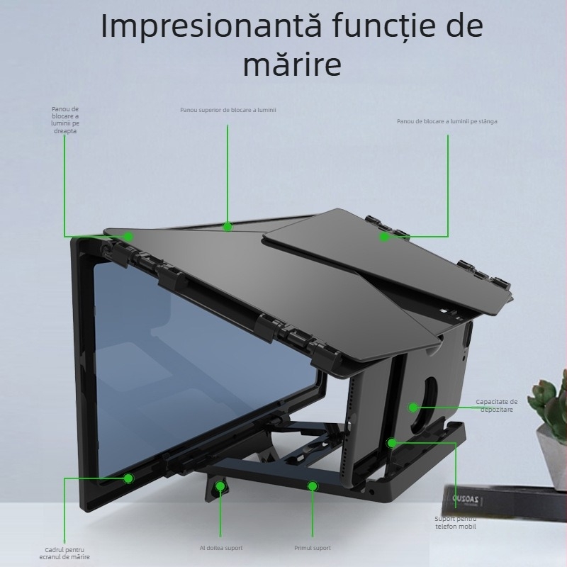 Suport pentru amplificator de ecran pentru telefon, lupă pliabilă, umbire pe trei laturi, model F13, lentile HD ABS