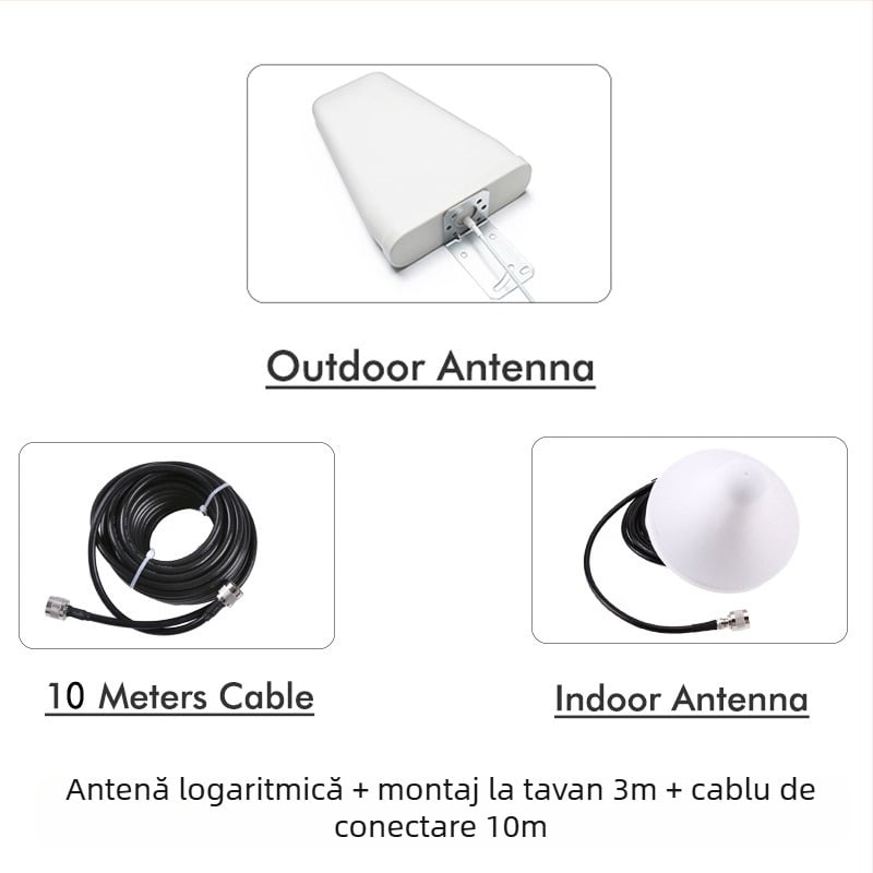 Amplificator de semnal pentru telefonia mobilă cu trei ecrane, GDW-04, bandă de frecvență 900–1800–2100 MHz, GSM/DCS/WCDMA, rază de acțiune 100, procesare OEM