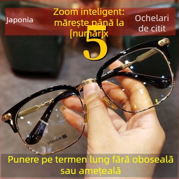 Ochelari de lectura 2 în 1 cu lentile de înaltă definiție, oglindă, anti-lumină albastră, 16x mărire pentru vederea persoanelor de vârstă mijlocie și în vârstă