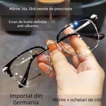 Ochelari de lectură cu design dual, optică HD, protecție împotriva luminii albastre, mărire 16x
