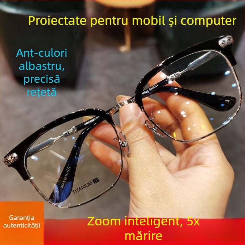 Ochelari de lectură cu design dual, optică HD, protecție împotriva luminii albastre, mărire 16x