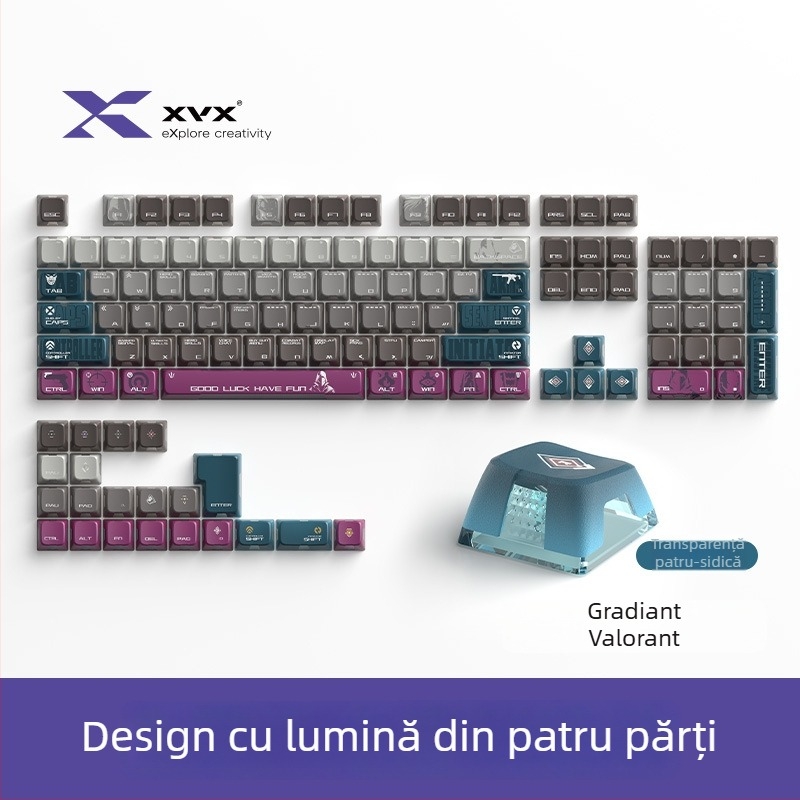 XVX Fearless Contract – Tema Aurora, Set capace taste, Material PBT+PC, 125 taste, Iluminare RGB, Sublimație în două culori, Compatibil cu switch-uri MX