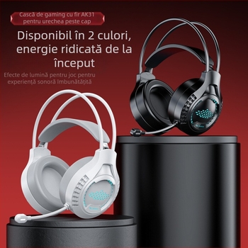 Căști de gaming Ak3, cu fir, difuzor 50mm, jack 3,5mm, 20–20kHz, microfon, pernite din piele sintetică, cablu 2m