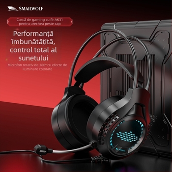 Căști de gaming Ak3, cu fir, difuzor 50mm, jack 3,5mm, 20–20kHz, microfon, pernite din piele sintetică, cablu 2m