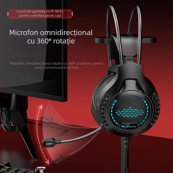 Căști de gaming Ak3, cu fir, difuzor 50mm, jack 3,5mm, 20–20kHz, microfon, pernite din piele sintetică, cablu 2m