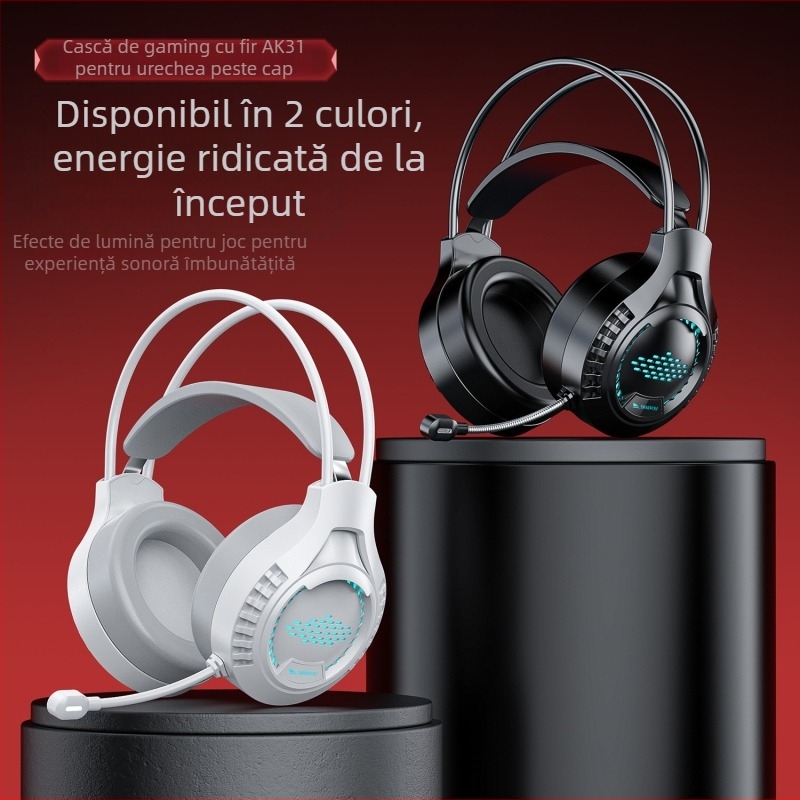 Căști de gaming Ak3, cu fir, difuzor 50mm, jack 3,5mm, 20–20kHz, microfon, pernite din piele sintetică, cablu 2m