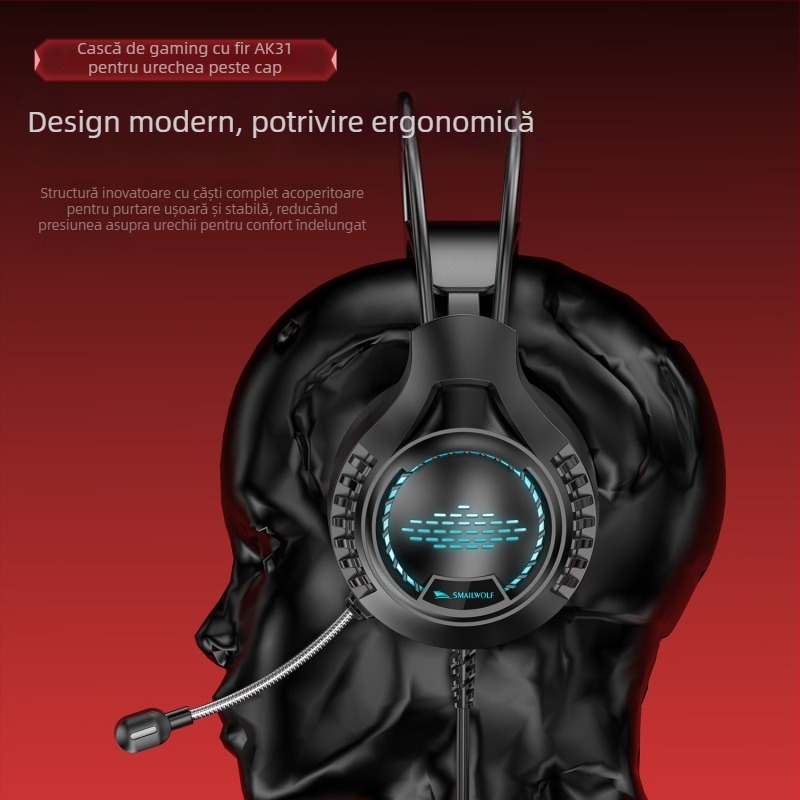 Căști de gaming Ak3, cu fir, difuzor 50mm, jack 3,5mm, 20–20kHz, microfon, pernite din piele sintetică, cablu 2m