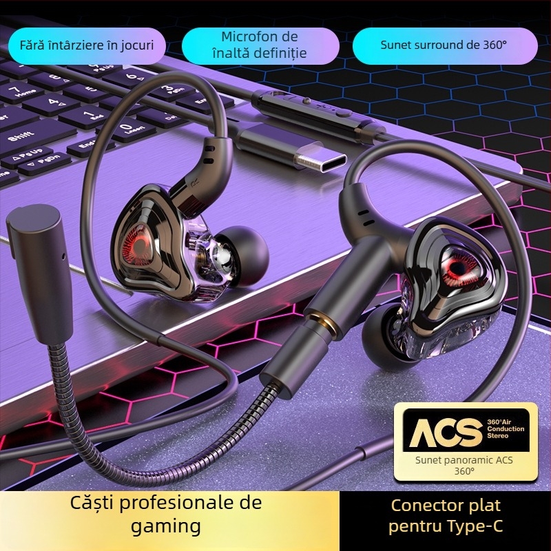 Căști de gaming in-ear, cu microfon, cablate, model G59, conector 3,5 mm, lansare 2024-08-29, suport personalizare