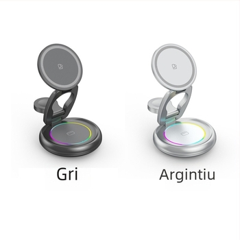 Încărcător wireless rotativ din metal pentru iPhone 17 — suport magnetic 3-în-1, încărcare rapidă PD, ieșire 15W+3W+2.5W (putere totală 20W)
