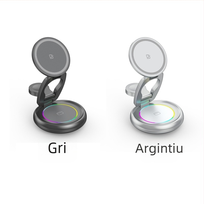 Încărcător wireless rotativ din metal pentru iPhone 17 — suport magnetic 3-în-1, încărcare rapidă PD, ieșire 15W+3W+2.5W (putere totală 20W)