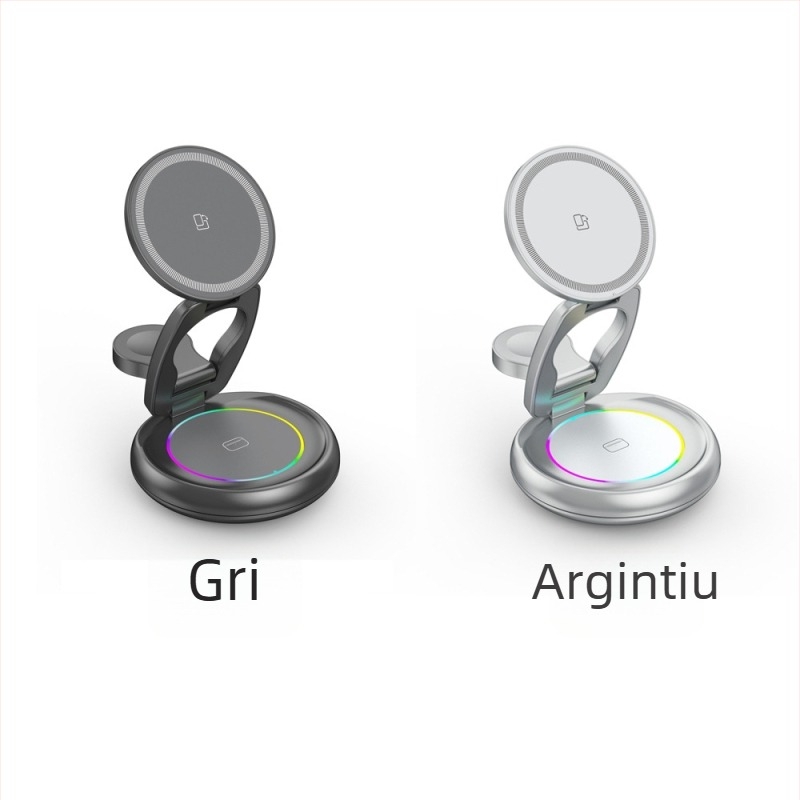 Încărcător wireless rotativ din metal pentru iPhone 17 — suport magnetic 3-în-1, încărcare rapidă PD, ieșire 15W+3W+2.5W (putere totală 20W)