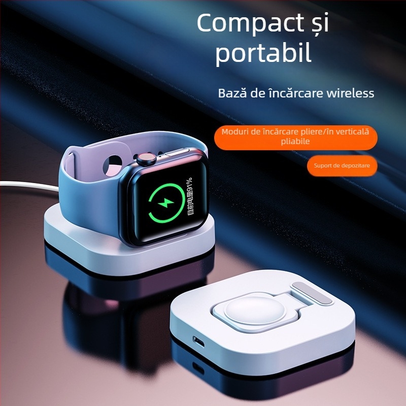 Încărcător wireless magnetic pliabil pentru Apple Watch Series 3–6 și SE, 5W ieșire, QC3.0