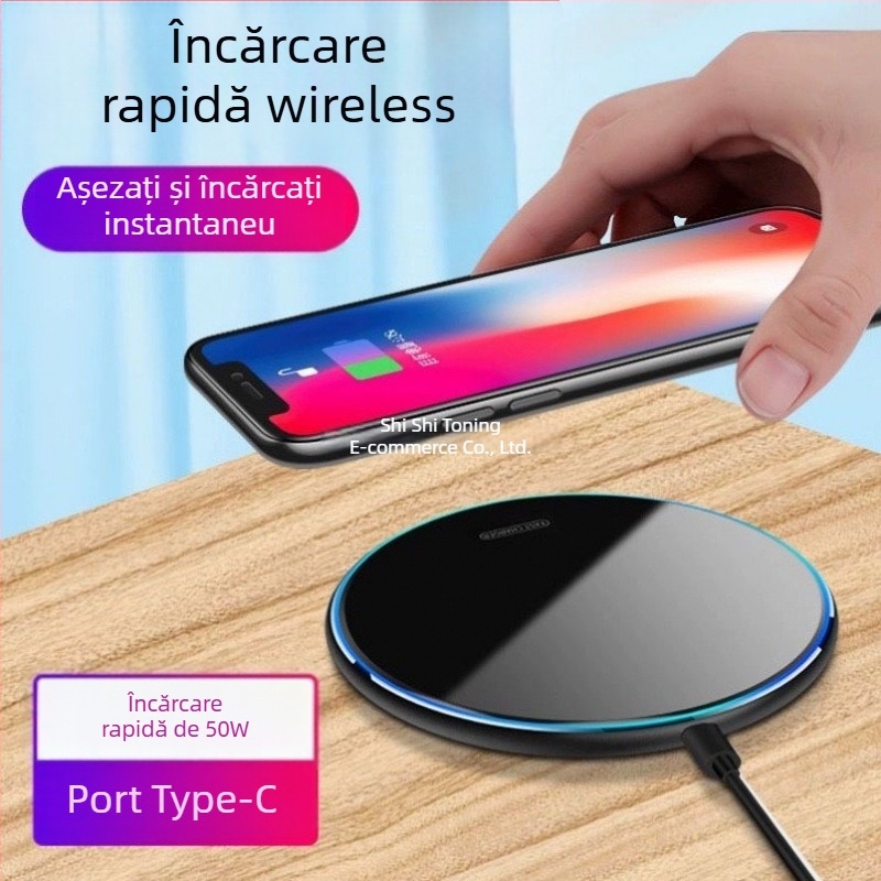 Încărcător wireless 50W pentru iPhone 8–16, Huawei Mate50/40 Pro, Xiaomi și OPPO, protocol AFC