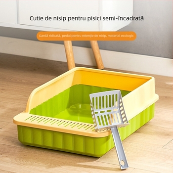 Recipient pentru nisip de pisici – tavă semiînchisă, protecție anti-împrăștiere nisip, material PP, Brand Qinshang