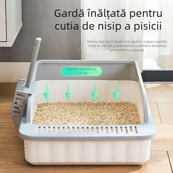 Recipient pentru nisip de pisici – tavă semiînchisă, protecție anti-împrăștiere nisip, material PP, Brand Qinshang